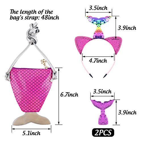 Mermaid Sequin Set, Mermaid Crossbody Bag Sequin Mermaid Accessory Headband and Cute Mermaid Hair Clips for Girls Kids­ Cosplay Party Favors