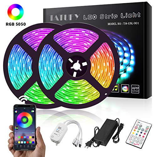 LED Strip Lights, TATUFY 32.8ft/10M Bluetooth LEDs Dream Color Changing Rope Lights 5050 RGB Rope Lights Kit with APP Waterproof Tape Lights Sync with Music Apply for Home Kitchen Decoration
