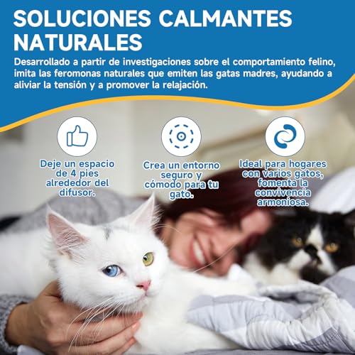 6 in 1 Pheromone Soothing Diffuser for Cats, Compatible with Common Diffusers, Pheromone Diffuser Cats 120 Days for Stress, Relaxation and Anxiety, for Cats and Kittens (2 Diffuser + 4 Refills)