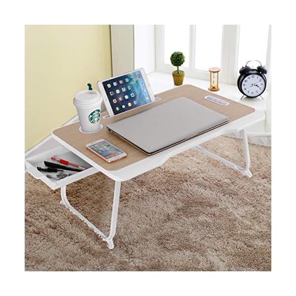 CHARMDI-Laptop-Bed-Table-Portable-Laptop-Bed-Tray-Table-Lap-DeskCouch-TableBed-DeskLaptop-Desk-Table-with-Handle-Desktop-Card-Slot-Cup-Slot-Side-Drawer-for-BedSofa-Gold CHARMDI Folding Laptop Bed Tables,Portable Laptop Stand for Bed,Laptop Table with Drawers,Foldable Legs and Reading…