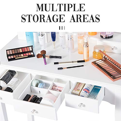 image for Tiptiper Vanity Set with Cushioned Bench, Makeup Table with Tri-Foldin