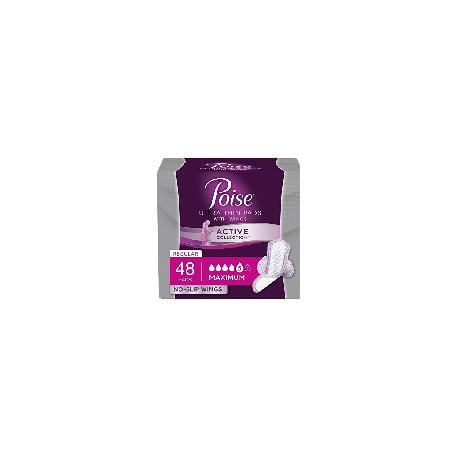 Poise Active Collection Incontinence Pads with Wings, Maximum