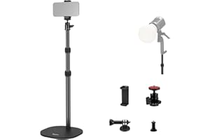 NEEWER Tabletop Projector Stand with Heavy Base, 16"-35"/40-90cm Desk Tripod with Phone Holder & Action Camera Mount, Ball He