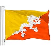 G128 Bhutan Bhutanese Flag | 3x5 Ft | LiteWeave Pro Series Printed 150D Polyester | Country Flag, Indoor/Outdoor, Vibrant Colors, Brass Grommets, Thicker and More Durable Than 100D 75D Polyester