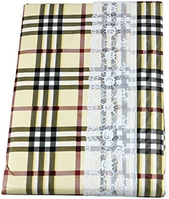 PVC Lace Tablecloth / Table Cover , Oill and Waterproof Dining Table Cover Set (Khaki and Black Checker)