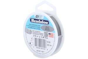 Beadalon 49 Strand Stainless Steel Bead Stringing Wire, .015 in / 0.38 mm, Bright, 10 ft / 3.1 m