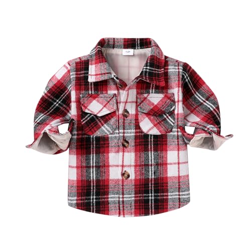 YOUNGER TREE Toddler Baby Boys Girls Jacket Plaid Flannel Long Sleeve Button Down Shacket Kids Boy Coat Fall Winter Top(Red Plaid,1-2T) at Amazon