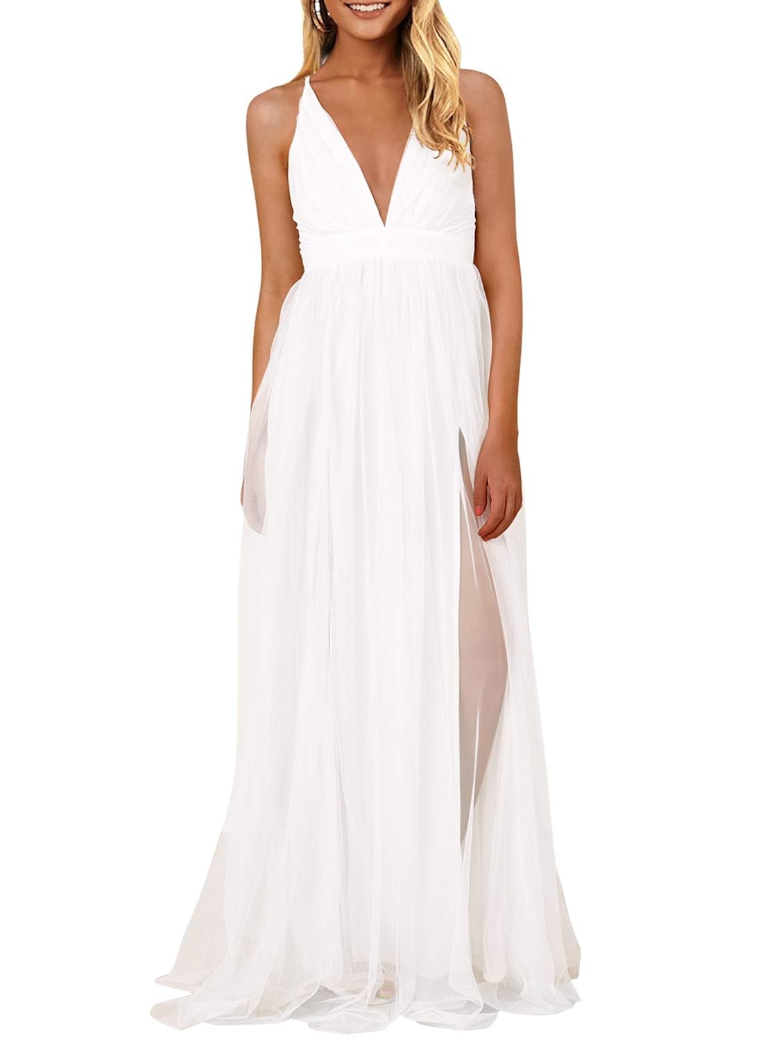 white maxi slit dress