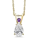 Gem Stone King 14K Yellow Gold DEF Lab Grown Diamond and Simulated Purple Amethyst Pendant Necklace for Women | 0.54 Cttw | Gemstone April Birthstone | Pear Shape 7X5MM | With 18 Inch Chain