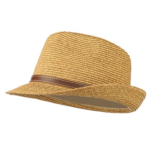 UPF 50+ Tweed Braid Paper Fedora - Tan OSFM - Thumbnail 3