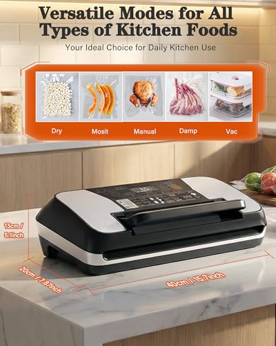 OidoZac Professional Vacuum Sealer (95 kPa) for Food - 12 in 1 Vacuum Sealer with Double Welding - Easy-Lock System - Integrated Paper Cutter and Removable Drip Tray