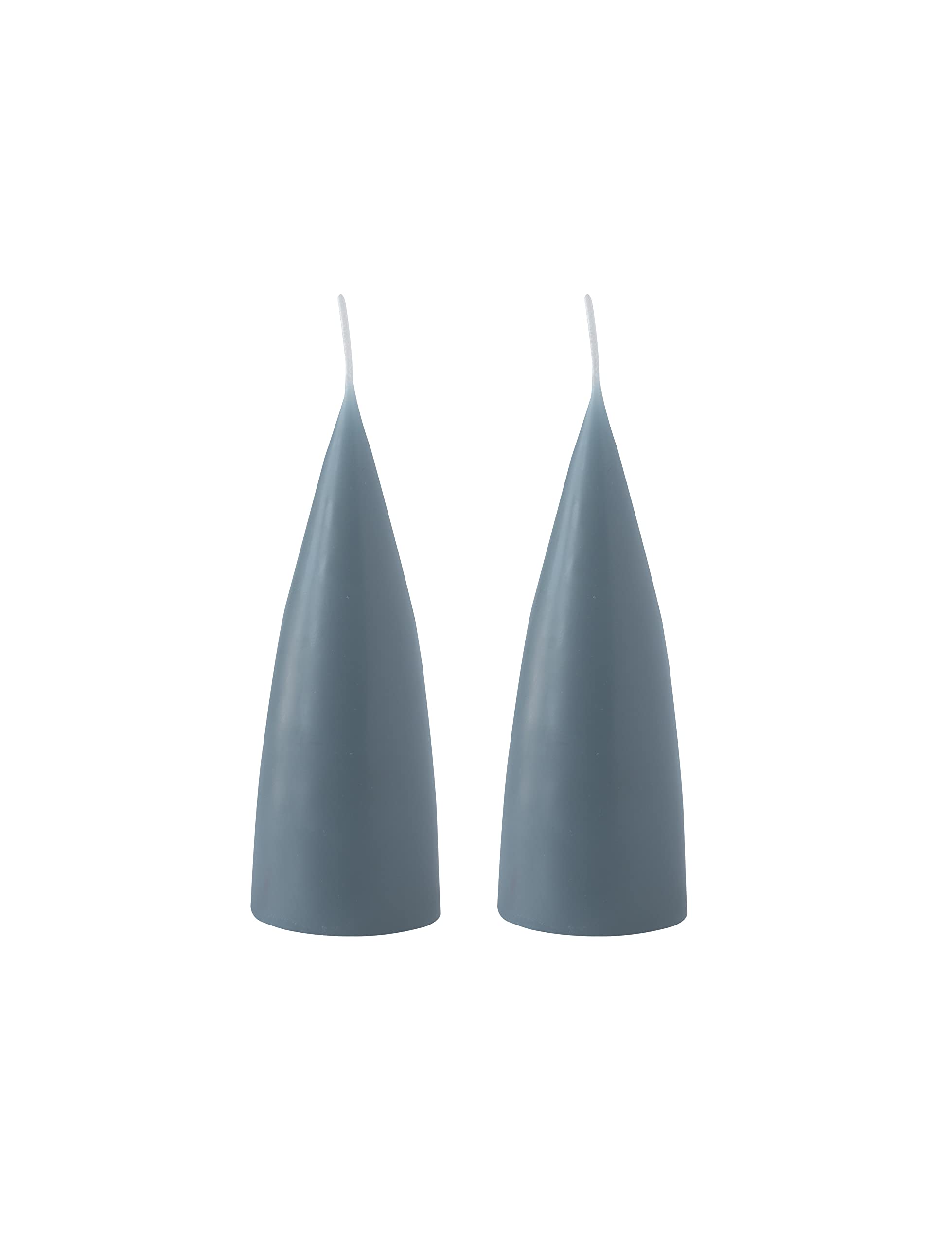 Kunstindustrien® Cone Shaped Candles, 2pcs. 6.5 x 16cm (Blue Grey), Unscented, Long Burning, Dripless & Smokeless