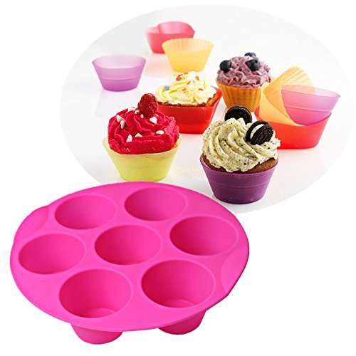 SHareling 7 Cavity Silicone Mold Muffin Pudding Mould Bakeware Round Cup Cake Pan Baking Tray (Random Color)