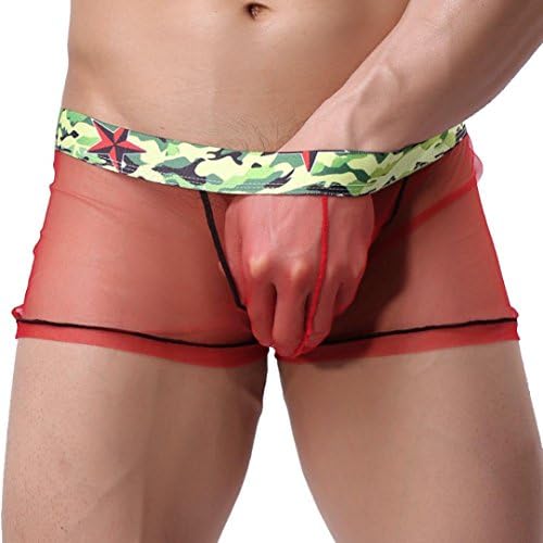 Men Underwear,kaifongfu Mesh Transparent Underpants For Men Boxer Briefs Pouch Soft Underpants (L, Red)