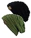Trendy Warm Chunky Soft Stretch Cable Knit Slouchy Beanie Skully, Gift Set- Black & Olive, One Size