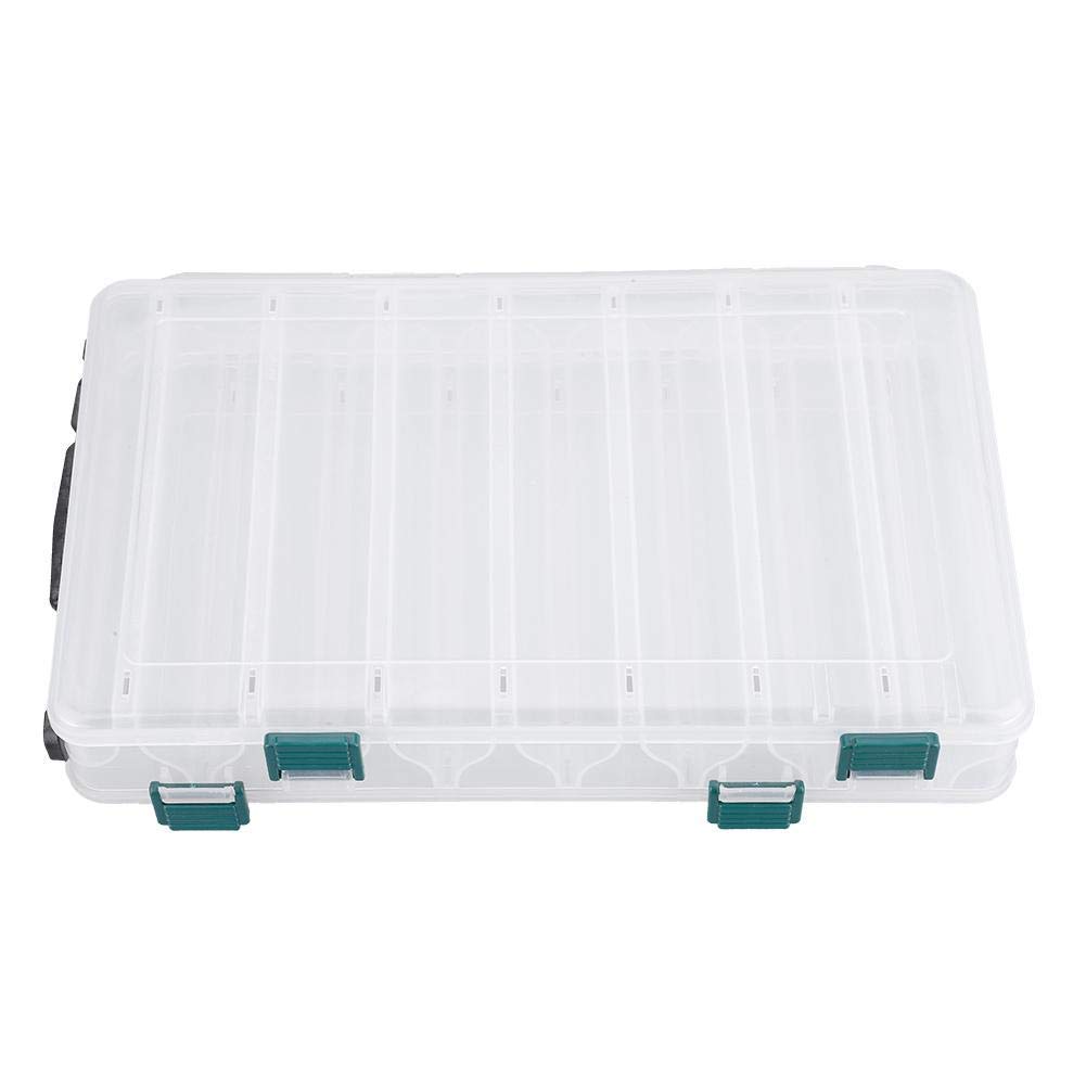 Lure Box, Double Side Transparent Plastic Bait Storage Case with 14 Compartment Drainage Holes, Portable Tackle Organizer