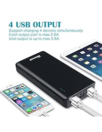 Bonai   Cargador portátil de polímero (32800 mAh, batería externa de carga rápida, 4 A, entrada dual de 4 puertos, 5,6 A, salida de 4 puertos, con linterna, banco de energía de alta capacidad para iPhone, iPad, Samsung, Android), Negro