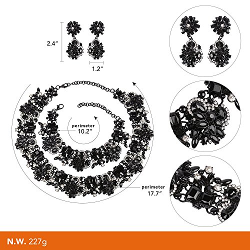 Holylove Black Retro Style Statement Necklace Bracelet Earrings for Women Novelty Jewelry Set 1 with Gift Box-8041BBlack 3PCS