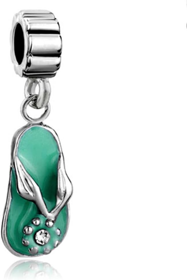3D Beach Flip Flop Summer Charm Sea Blue Cz Sandal Shoe Beads for European Bracelets