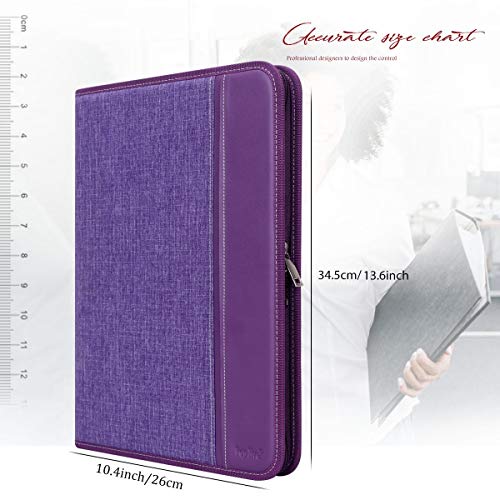 Toplive Zippered Padfolio Portfolio Case,Executive Business Conference Folder Document Organizer with Letter/A4 Size Clipboard, Business Card Holder,Purple - Thumbnail 6