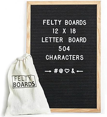 Black Felt Letter Board Set 12x18 Inches - Changeable Wooden Letter Board Includes 350 Letters, Numbers &amp; Symbols, Oak Wood Frame, Wall Mount + Free Canvas Bag