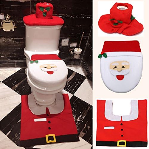 Fadyshow Washable Santa Toilet Seat Cover Rug Set Christmas Toilet Closestool Cover Home Decor Embellishments (Santa Claus)