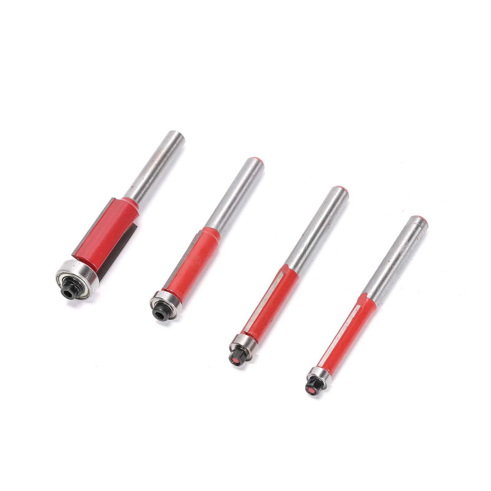 4Pcs Flush Trim Router Bits 1/4inch Handle, Alloy Milling Cutter Diameter 1/4" 5/16" 3/8" 1/2" for Woodworking DIY Edging