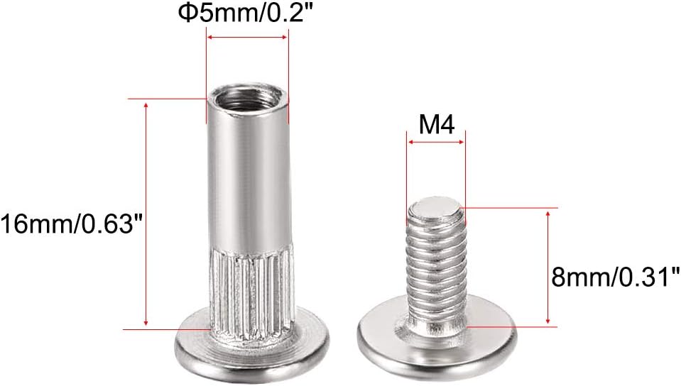 sourcing map Screw Post Fit for 3/16"(5mm) Hole Dia, Female 4x16mm Belt Buckle Binding Bolts Leather Fastener Carbon Steel 10 Sets - Image 3