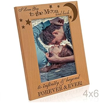 KATE POSH - I Love You to The Moon and Back, to Infinity & Beyond, Forever & Ever - Engraved Natural Wood Picture Frame, Couples in Love Gifts, Valentine's Day, Engagement, Wedding (4x6-Vertical)