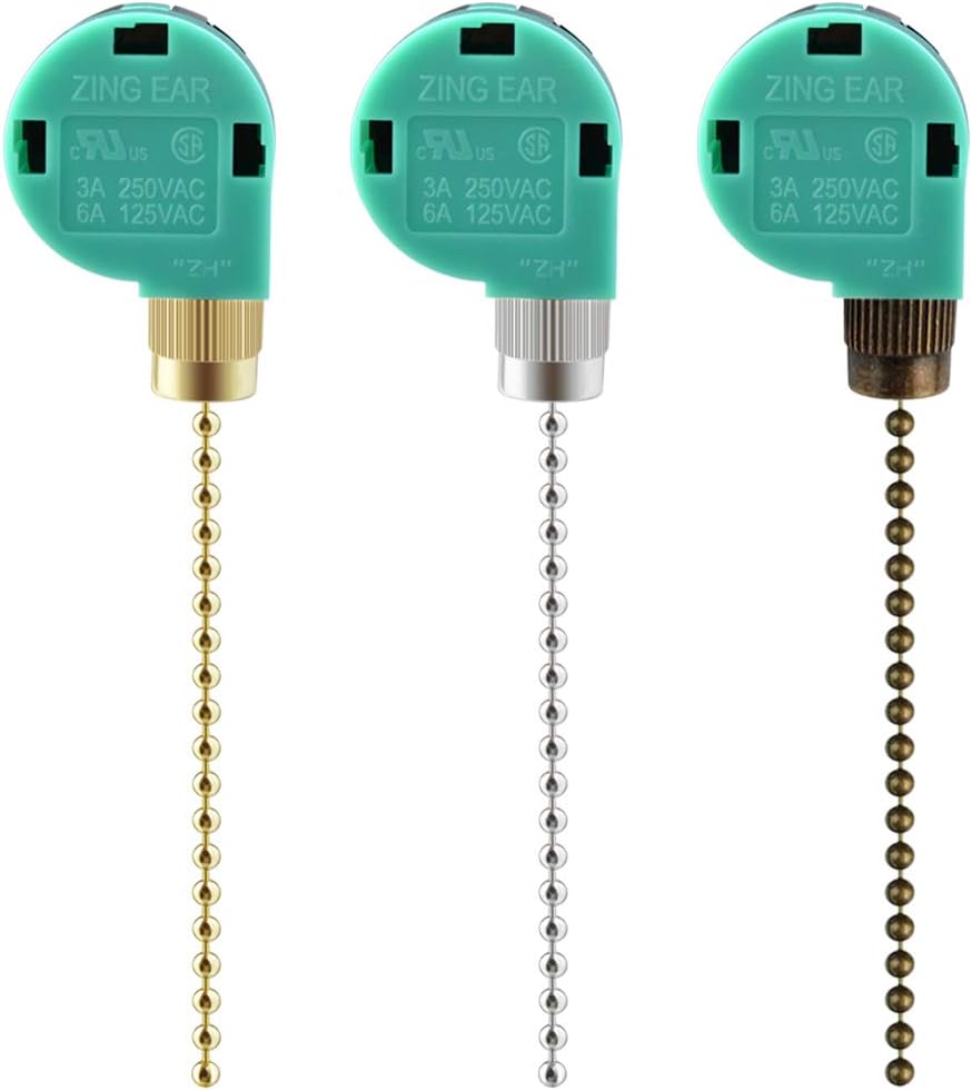 Topbuti 3 Pack Ceiling Fan Switch 3 Speed 4 Wire Zing Ear ZE-268S6 Fan Pull Chain Switch Replacement Speed Control Switch for Ceiling Fan Light, Wall Lamps, Cabinet Light (Multicolored) - - 