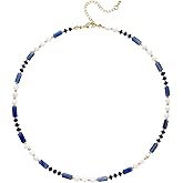 JEMUALE Blue Beaded Necklace for Women Colorful Gemstone Boho Bead Choker White Natural Stone Necklace Bohemian Summer Jewelry Gift