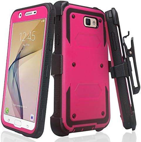 Galaxy J7v Case / J7 (2017)/ J7 Perx Case/ J7 Sky Pro/Galaxy J7 Prime Case,Galaxy Wireless Heavy Duty Belt Clip Holster,[Built in Screen Protector] Full Body Protection for Galaxy Halo - Hot Pink