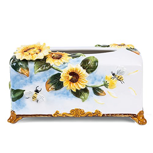 FORLONG FL9001 Ceramic Facial Tissue Dispenser Box Paper Dispenser Box Tissue Holder for Bathroom Vanity-Sunflower