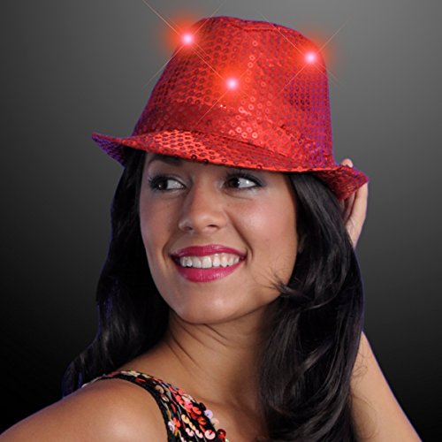 Red Sequin Light Up LED Fedora Hat