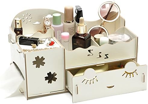 OLSS DIY Eye Wooden Desktop Cosmetics Storage Box Dressing Table Sorting Debris Storage Box Drawer (Ivory)