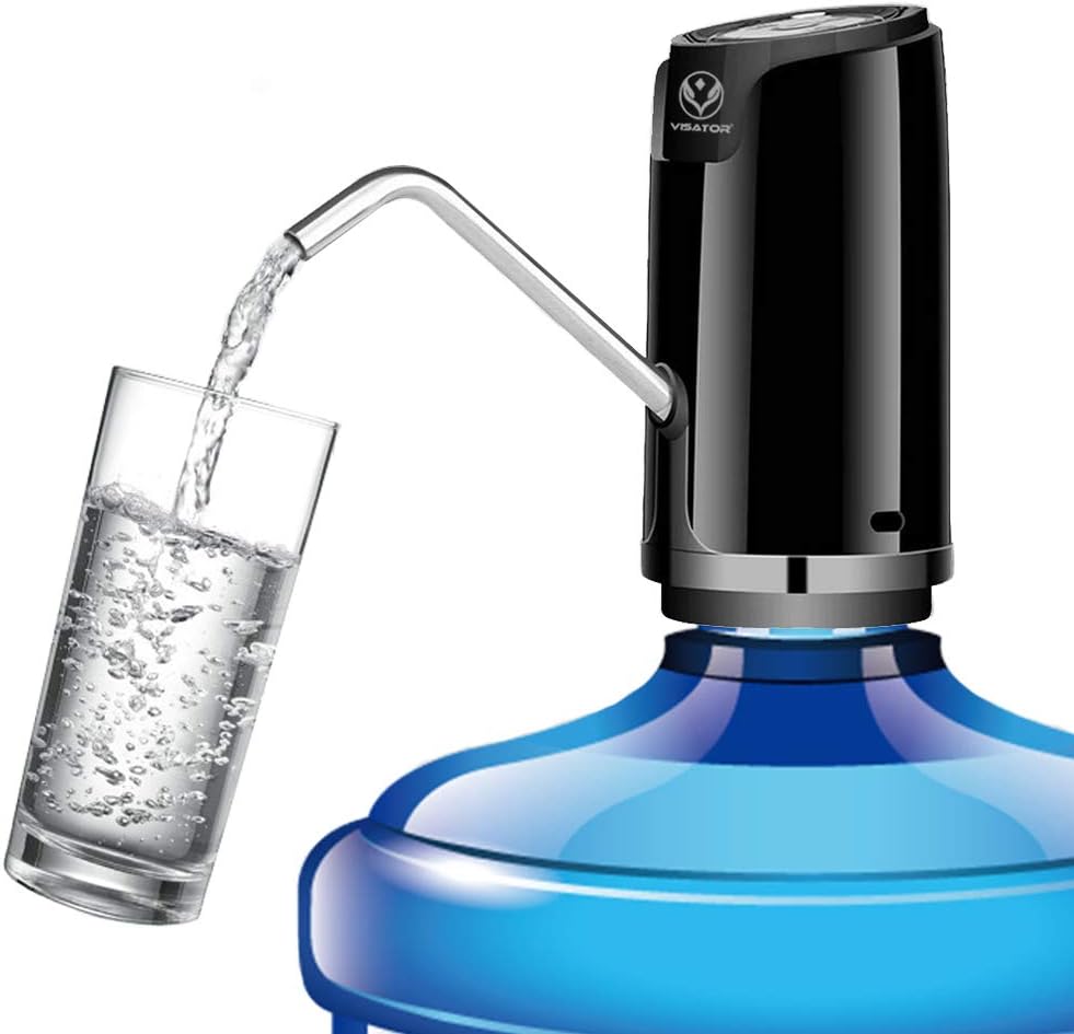 VISATOR 5 Gallon Water Bottle Dispenser - Portable Compact Intelligent wireless Electronic Drinking Water Pump with 600ml quantitative effluent Switch fits for 1 to 5 Gallon Jugs (Black)