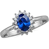 Silvershake Petite 7X5mm Oval Shape Gemstone White Gold Plated or 18K Yellow Gold Plated 925 Sterling Silver Flower Cluster Engagement and Promise Ring