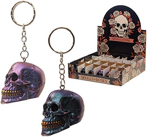 Puckator Skulls and Roses Dark Metallic Gold Skull Keyring, Key Chains For Men, Key Wallets For Men