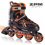 2PM SPORTS Torinx Orange Black Boys Adjustable Inline Skates, Fun Skates for Kids, Beginner Roller Skates for Girls, Men and Ladies - Small (11C-1Y US)