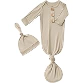 Newborn Baby Boys Girls Knotted Gown Hat Set Soft Bamboo Viscose Infant Sleeper Baby Sleep Gown with Mittens