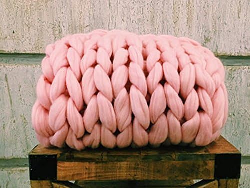 Chunky Giant Knit Thick Yarn Blanket Bulky Knit, Extreme knitting Knitted Pet Bed Chair Sofa Yoga Mat Rug (28 x 52 inches- Full Size Baby Crib Blanket, pink)