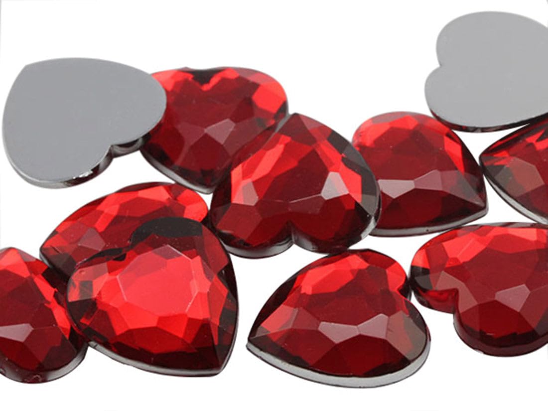 18mm Red Ruby H103 Flat Back Heart Acrylic Rhinestones Plastic Gems Plastic Costume Jewels Embelishmentse - 30 Pieces