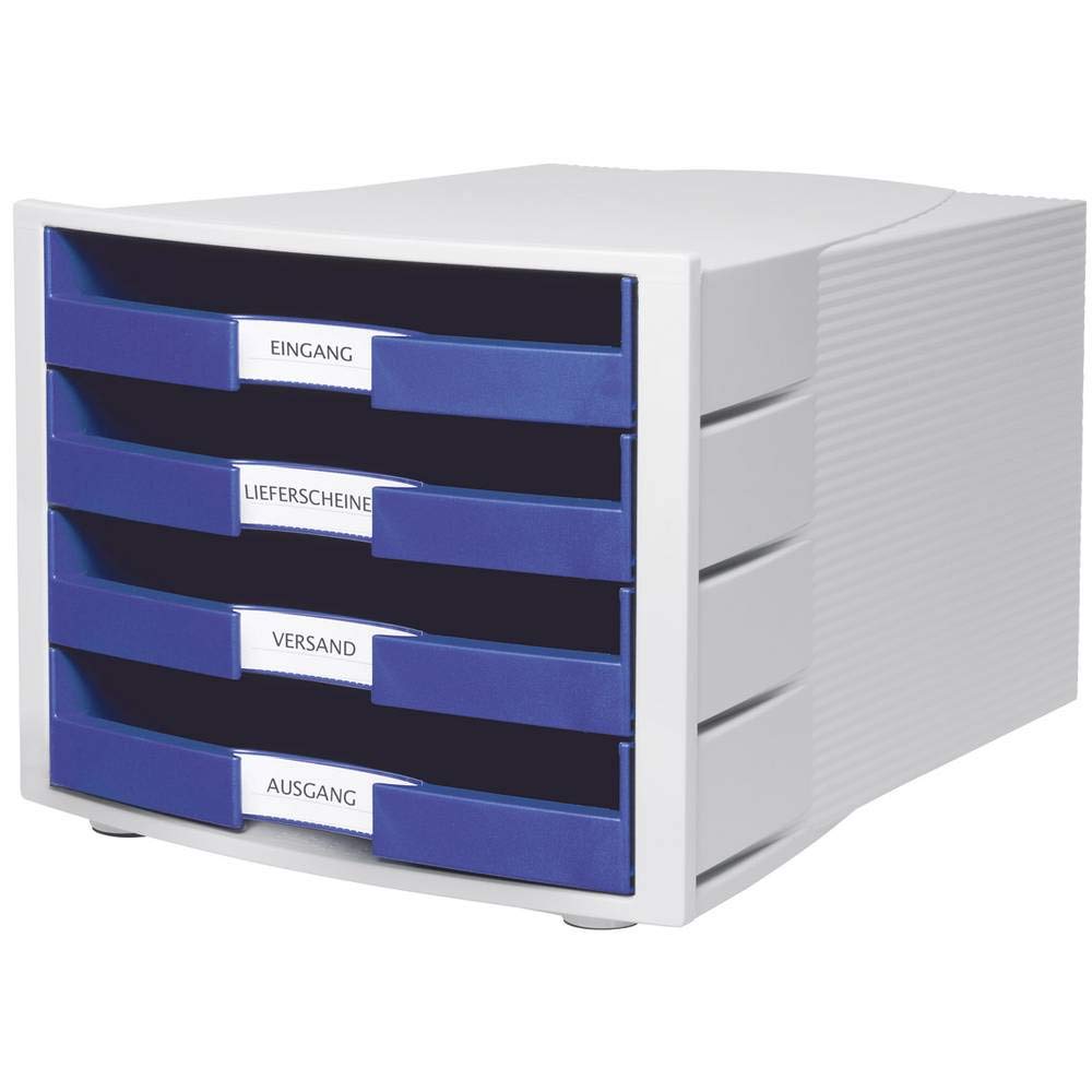 HAN 1011-X-14, IMPULS Drawer Set, New! Innovative, attractive design of superior quality. With large inscription label und 4 open drawers, light-grey/blue