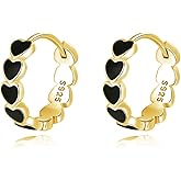 SLUYNZ Solid 925 Sterling Silver Black Heart Hoop Earrings for Women Teens Minimalist Black Hoop Earrings 1.5CM Hoop Earrings