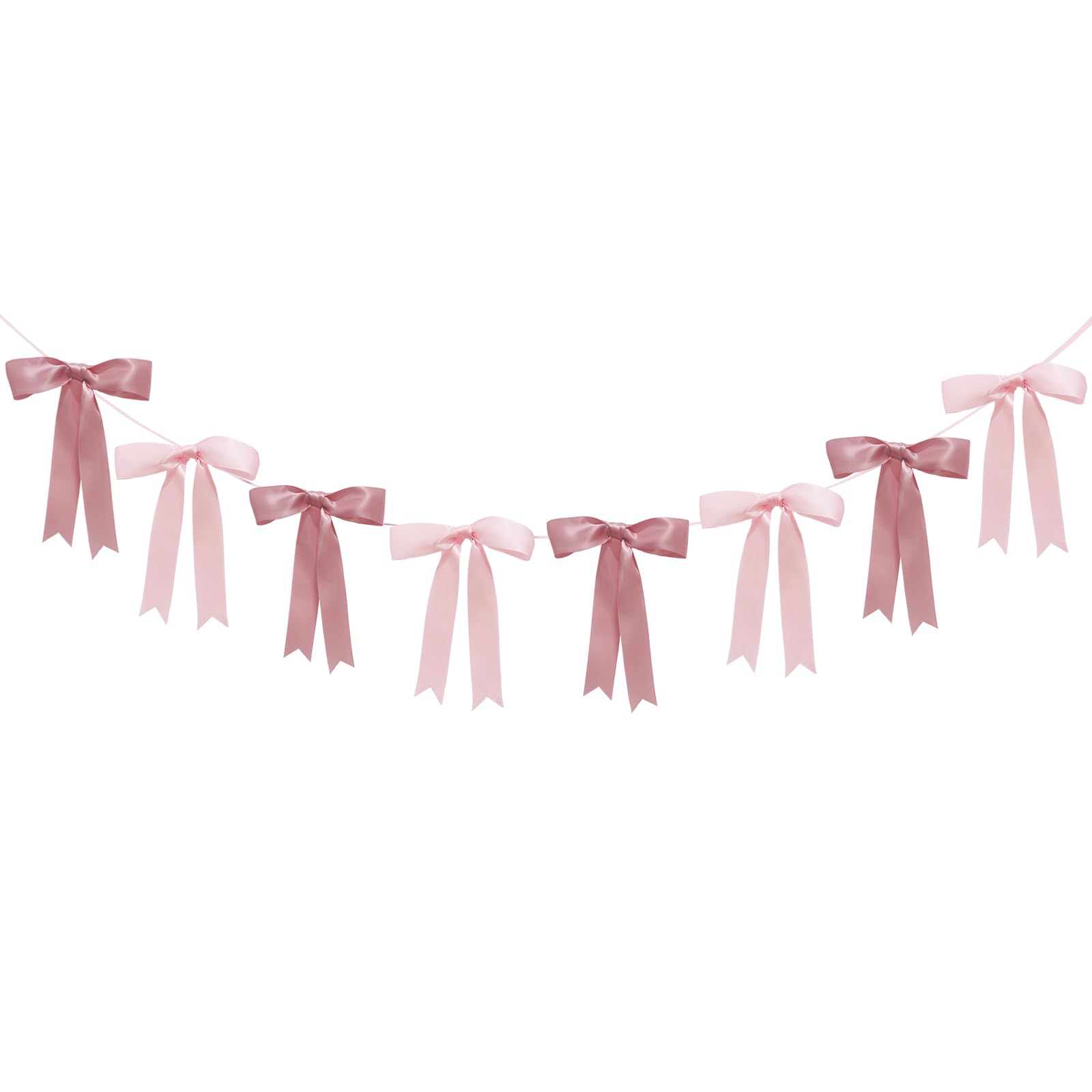 Photo 1 of Pre-Strung Bow Garland Pink Ribbon Bow Banner for Girls Nursery Décor Bow Birthday Decorations Bow Themed Party Supplies 6 Feet
