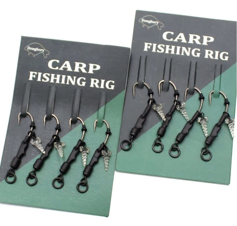 4x Carp Ronnie Rig Ready Tied Curve Shank Barbed Hook Size 6 or 8 (Size 8 Hook)