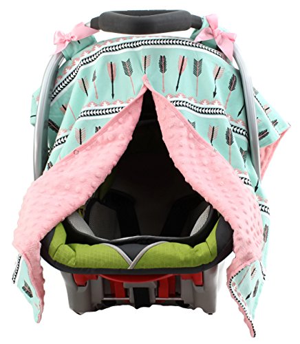 Dear Baby Gear Carseat Canopy, Arrows on Mint Green, Pink Minky Dear Baby Gear Carseat Canopy, Arrows on Mint Green, Pink Minky