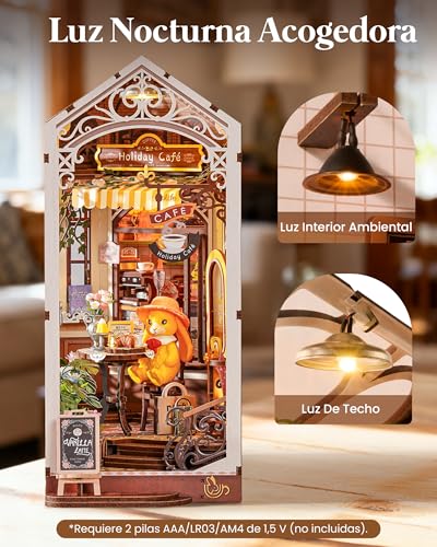 Rolife Book Nook Kit Houses Miniatures to Assemble Holiday Coffee Puzzle Wood 3D Adults with Lights Home Decoration Book Models to Build Adults Gift for Teacher Mother Children