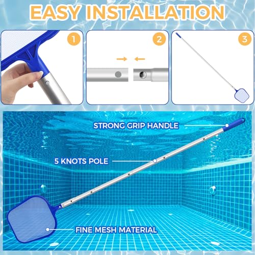CNMTCCO Swimming Pool Skimmer Net with 204cm Telescopic Pole, Extra Long Pool Net for Cleaning Leaves, Fine Mesh Pond Net for Garden Ponds, Hot Tubs, Spas & Above Ground Pools, Reinforced Aluminium