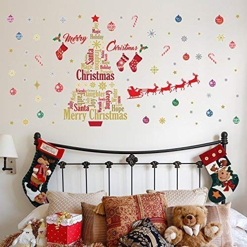 Wallflexi Christmas Decorations Wall Stickers " Christmas Decoration Set - English Quotes " Wall Murals Decals living Room Children Nursery School Restaurant Cafe Hotel Home Office Décor, multicolour